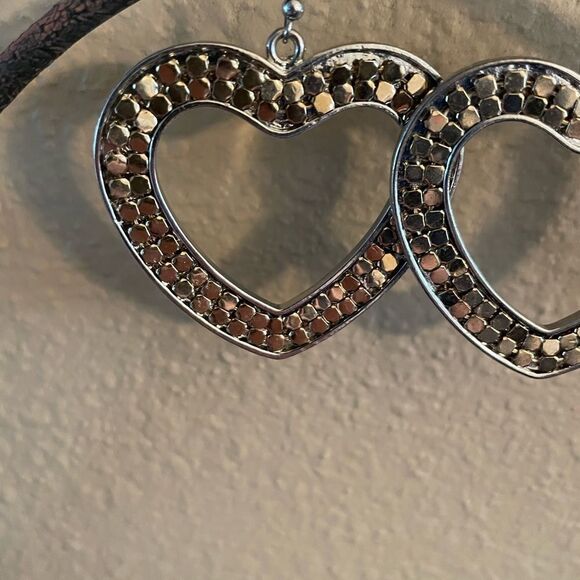 Metal art heart two tone gold and silver earrings - Picture 2 of 9